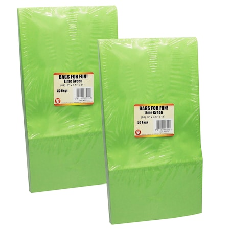 Hygloss Products Gusseted Paper Bags, Size No 6, Lime Green, PK100 66519